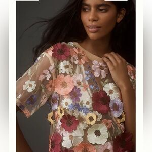 Rare Anthropologie Dolan Floral Embroidered Top